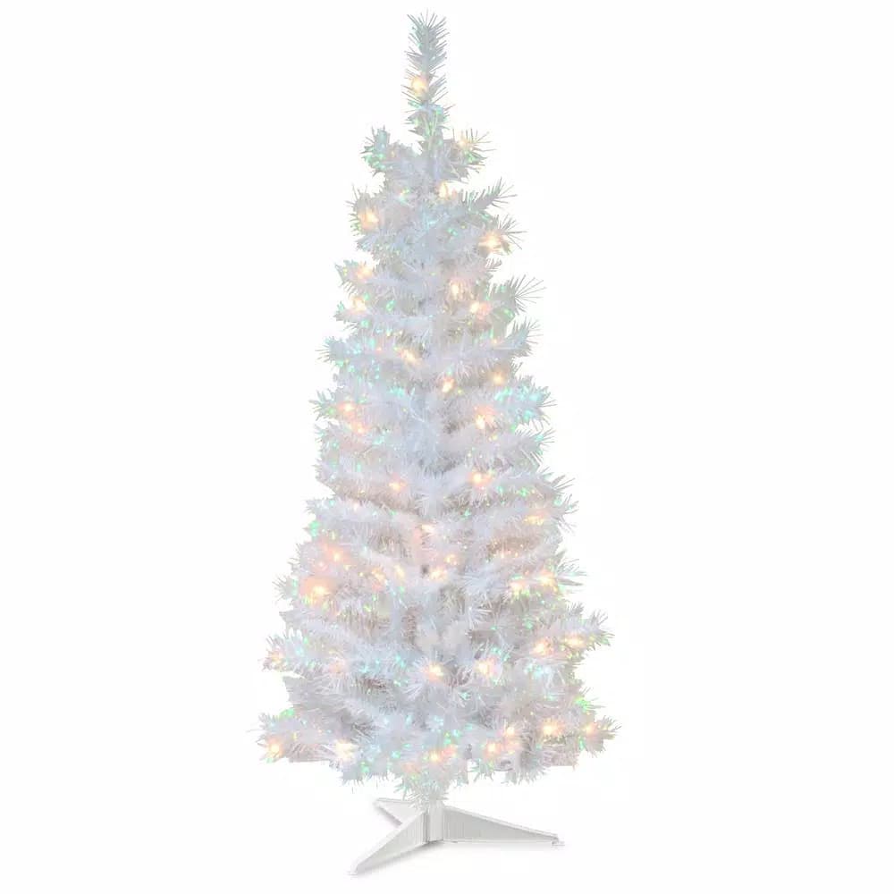 National Tree Company 4 ft. White Iridescent Tinsel Artificial Christmas Tree with 70 Clear Lights