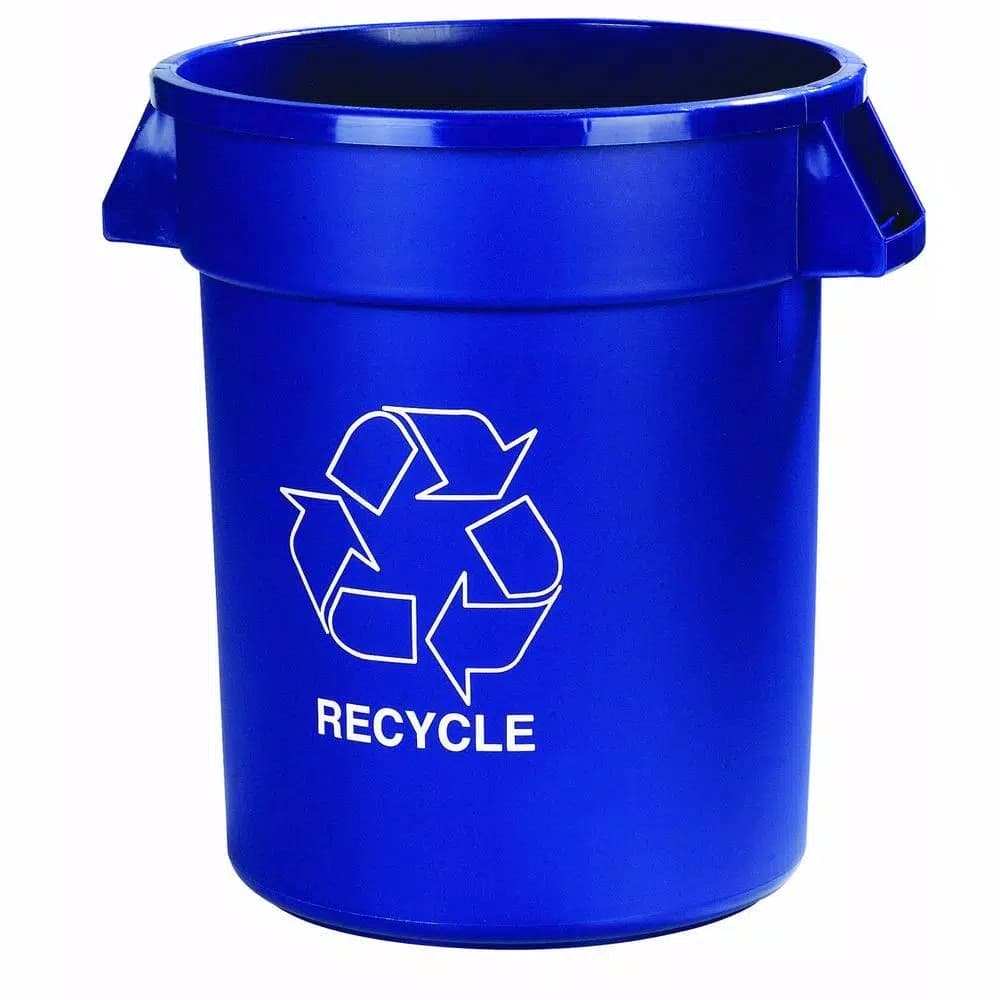 Carlisle Bronco 44 Gallon Blue Recycling Bins with Recycling Imprint, 3-Pack