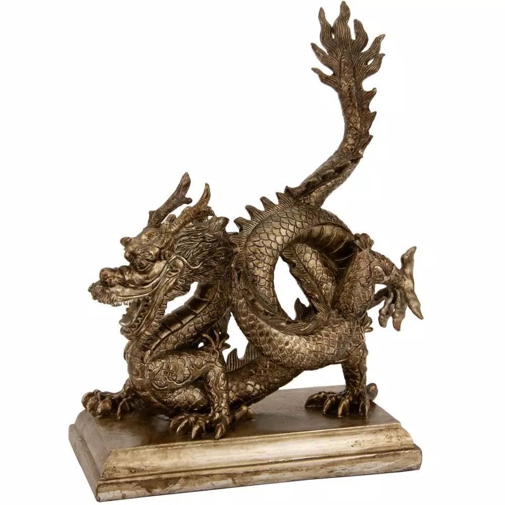 Oriental Furniture 11 in. Chinese Dragon Decorative Statue - Metallic Resin Sculpture