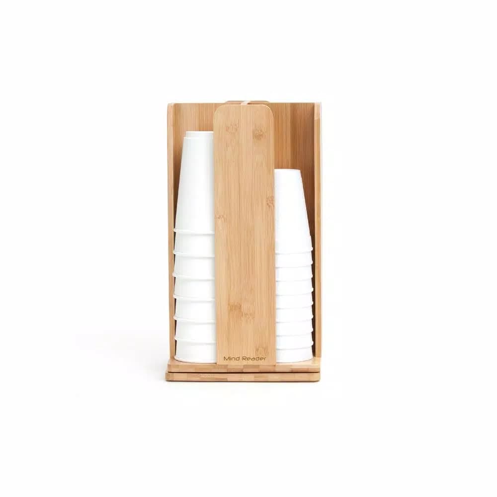 Mind Reader Bamboo 360° Rotating Cup and Lid Holder, 4-Compartment Organizer