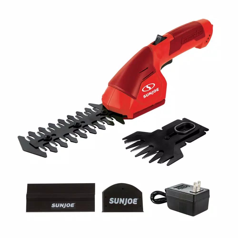 Sun Joe HJ604C 2-in-1 Cordless 7.2V Grass Shear and Hedge Trimmer, Red