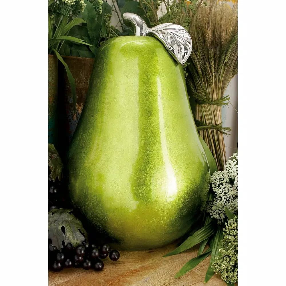 LITTON LANE Modern Reflections 16 in. Emerald Green Ceramic Decorative Pear Sculpture