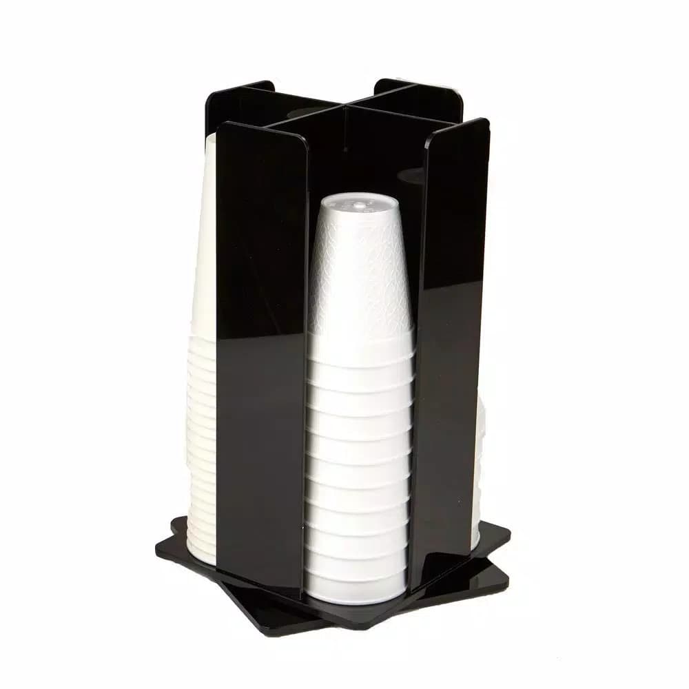 Mind Reader 4-Compartment Rotating Black Acrylic Cup and Lid Dispenser