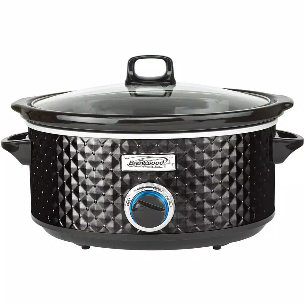 Brentwood Appliances 7 Qt. Black Slow Cooker with Removable Ceramic Pot and Tempered Glass Lid