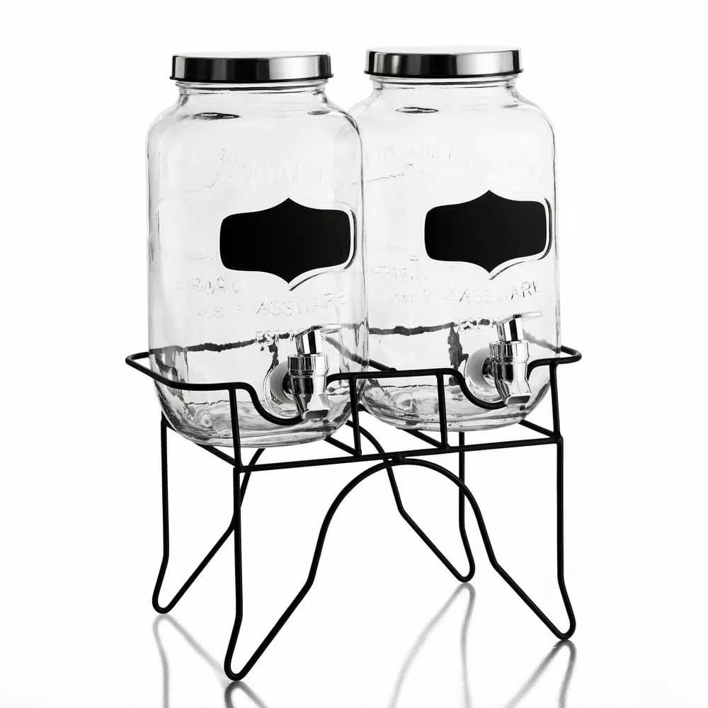 Style Setter Blackboard Glass Beverage Dispensers with Metal Stand, Set of 2