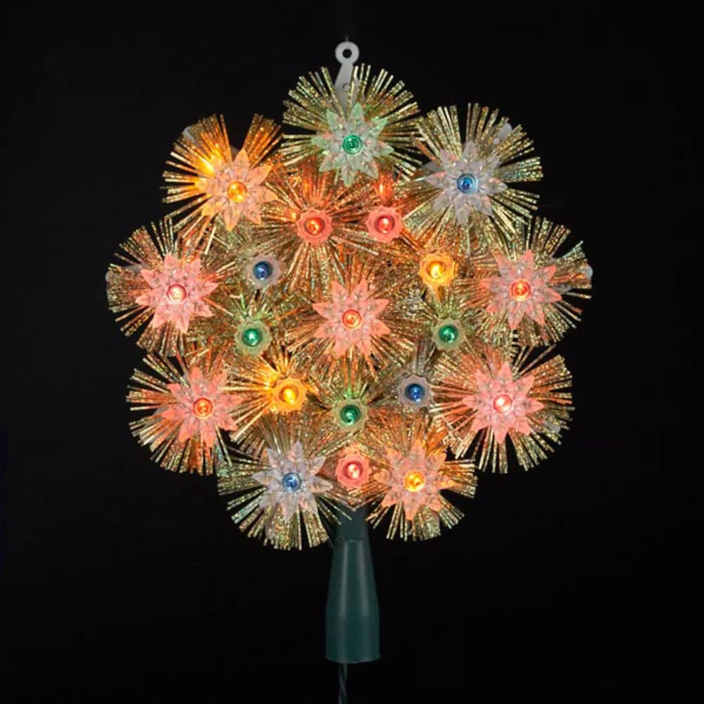 Northlight 8 in. Retro Gold Tinsel Snowflake Christmas Tree Topper with Multi-Color Lights