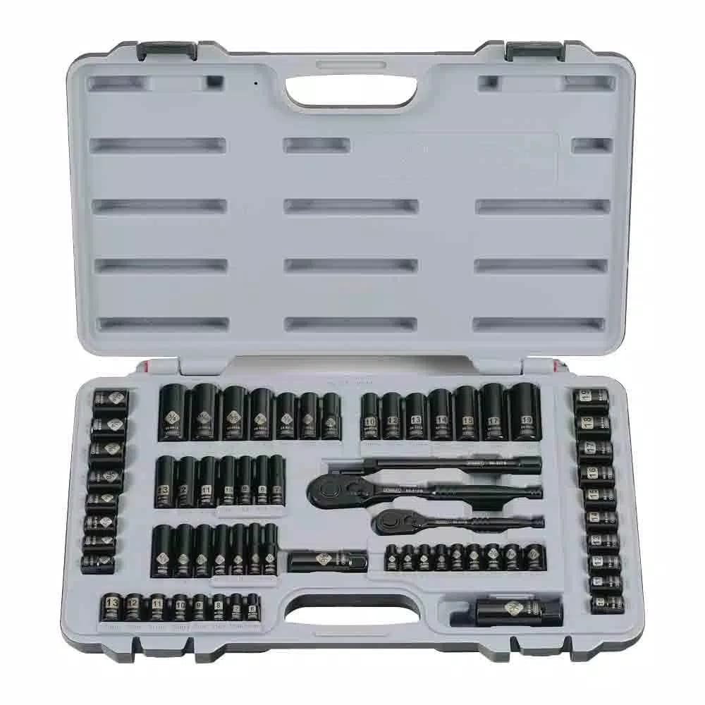 Stanley 69-Piece 1/4 in. & 3/8 in. Drive Black Chrome SAE Mechanics Tool Set