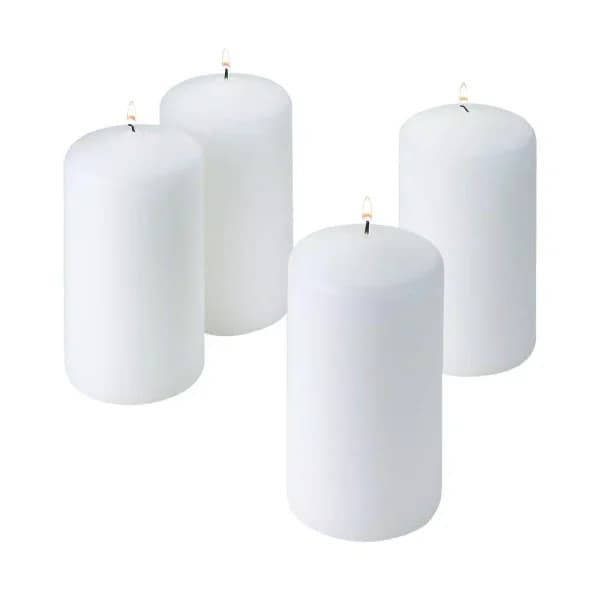 Light In The Dark 6 in. White Unscented Paraffin Pillar Candles, Set of 4