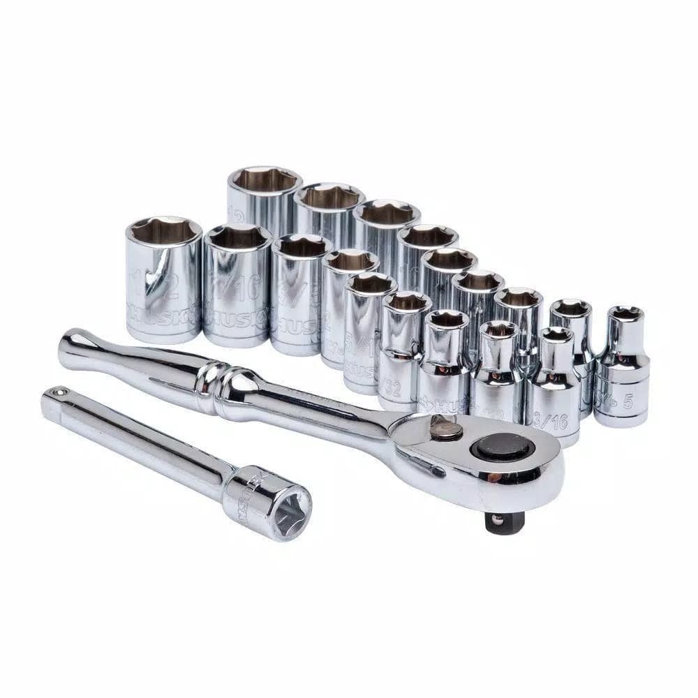 Husky 20-Piece 1/4 in. Drive Ratchet and Socket Set, SAE/Metric