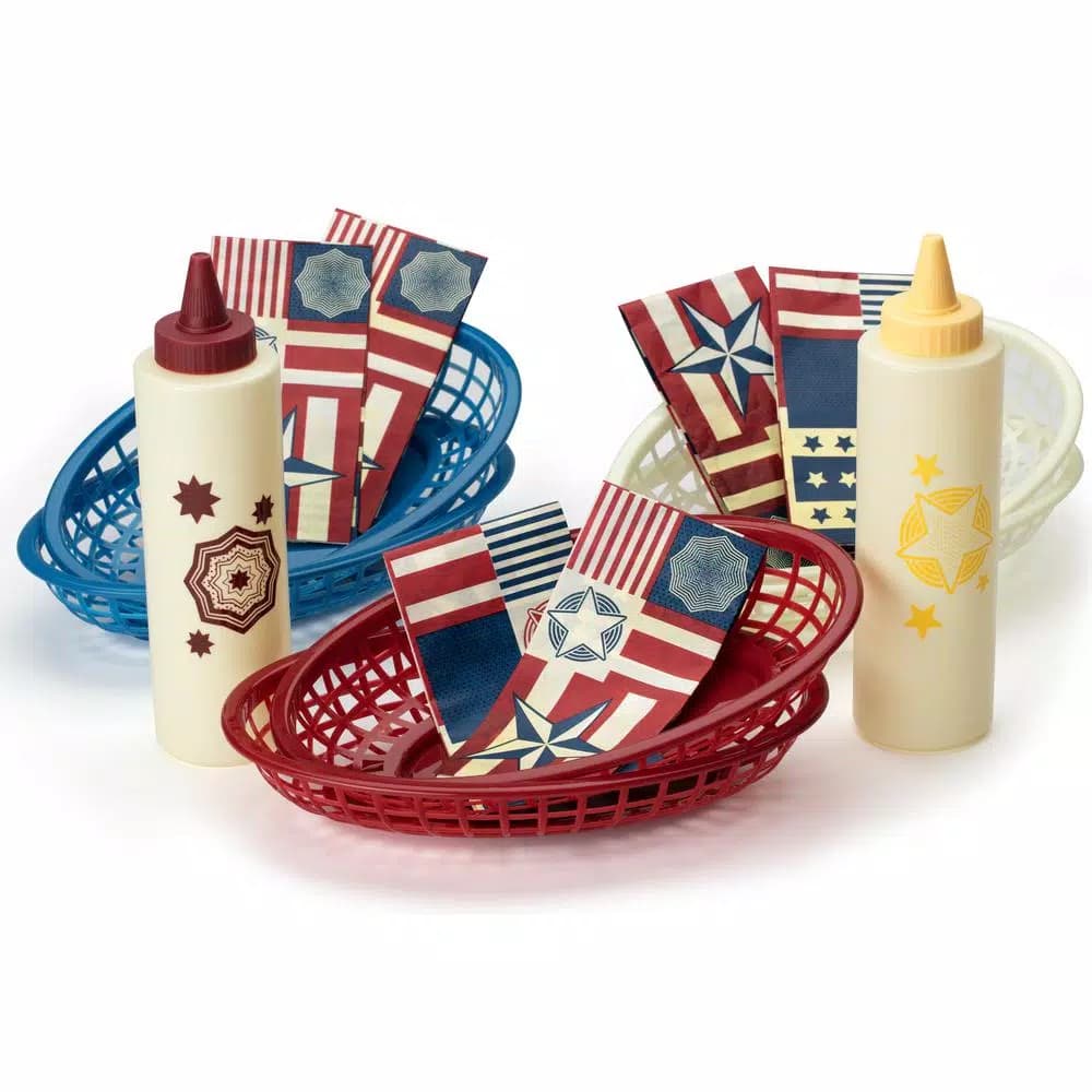 Cuisinart Patriotic BBQ Basket Set with 2 Condiment Bottles, 6 Reusable Baskets, and 6 Disposable Liners - Red, White, and Blue