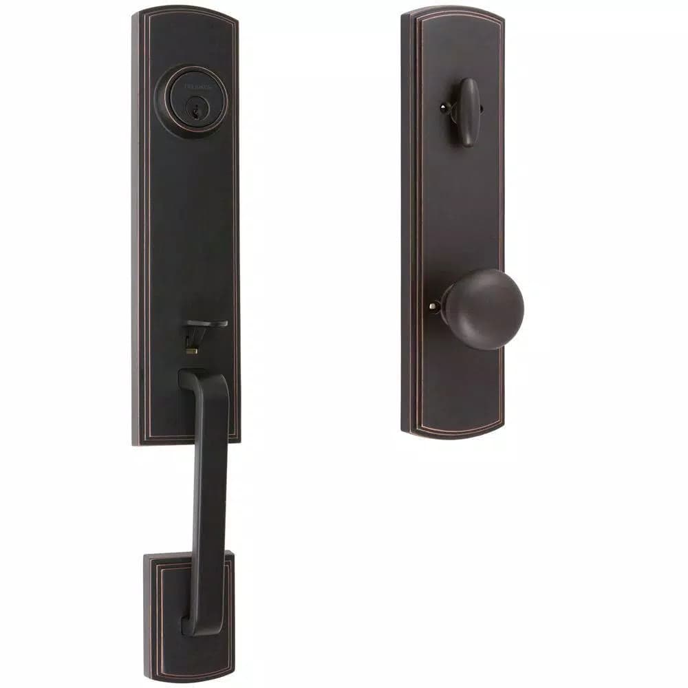 Delaney Italian Collection Briona Single Cylinder Edged Oil Rubbed Bronze Handleset with Santo Interior Knob
