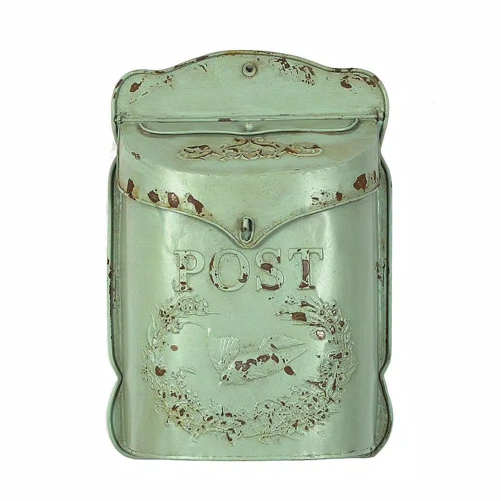 3R Studios Embossed Tin Letter Box - Aqua Decorative Mail Organizer, 10.5 x 15.25 in.