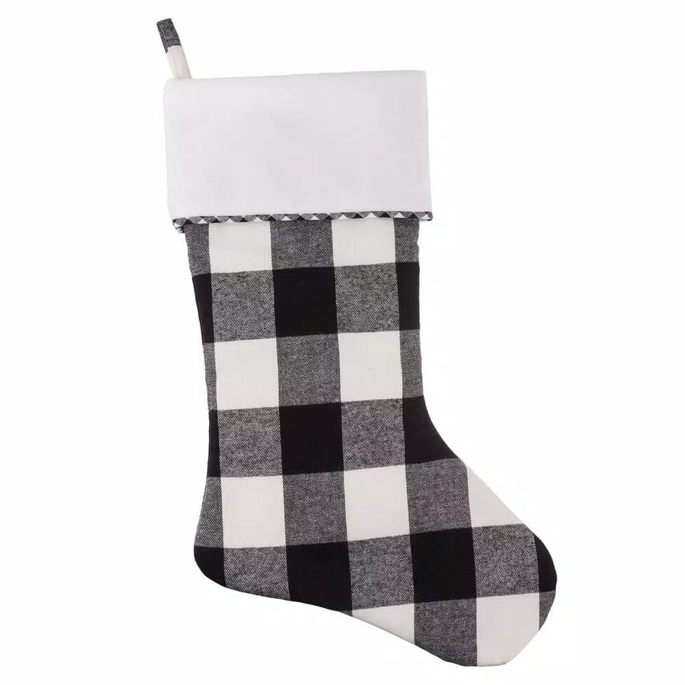 Haute Decor HangRight 18.7 in. Black and White Buffalo Check Polyester Christmas Stocking