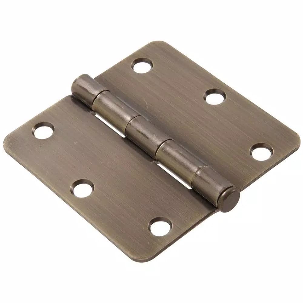 Hardware Essentials 3-1/2 in. Antique Brass Residential Door Hinge, 1/4 in. Round Corner (9-Pack)