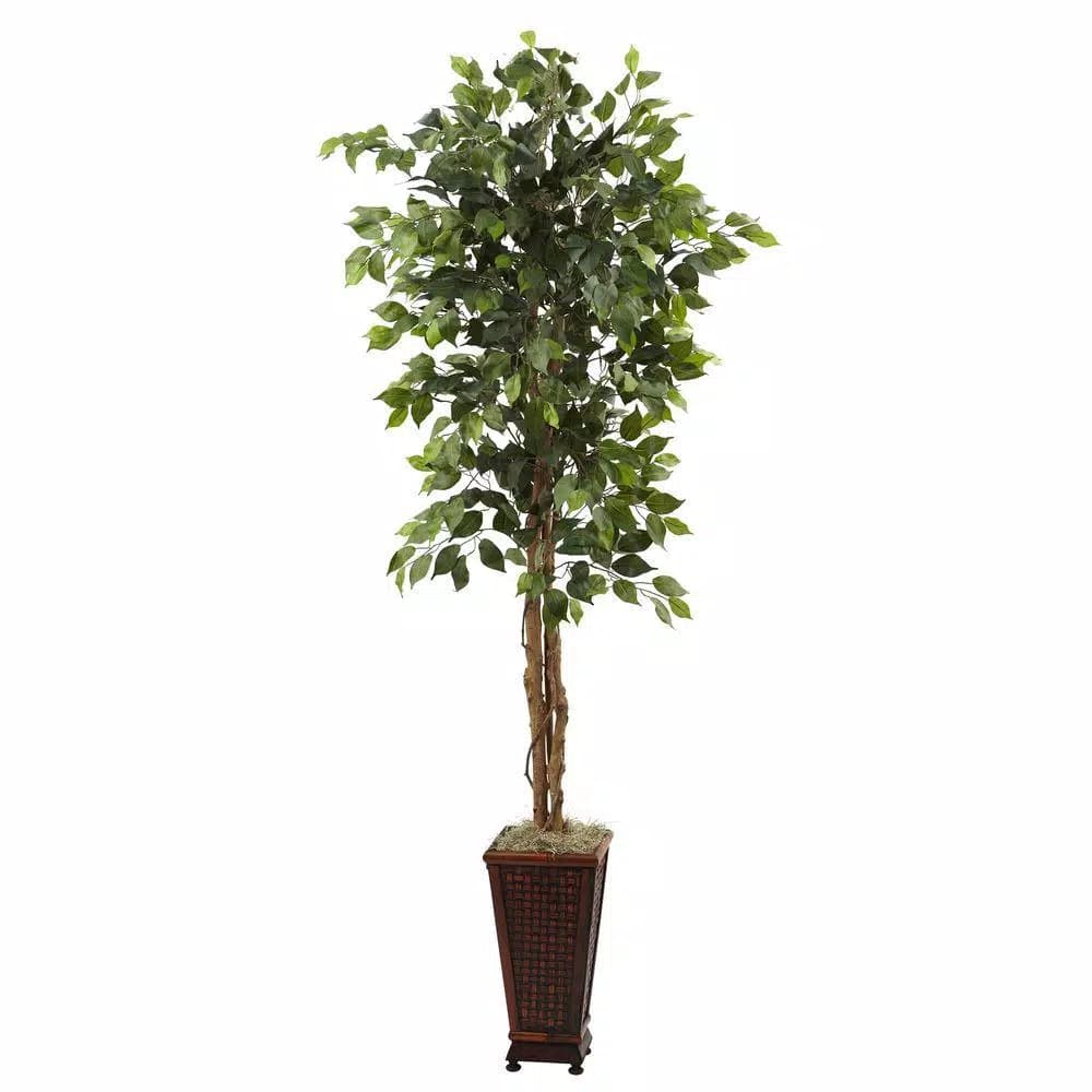 Nearly Natural 6.5 ft. Artificial Ficus Tree with Decorative Planter, Spiral Shaped