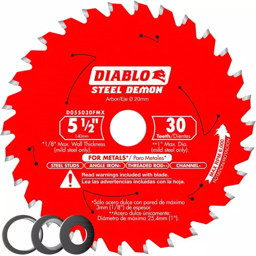 Diablo Steel Demon 5-1/2 in. 30-Teeth Metal Cutting Carbide Saw Blade with Bushings