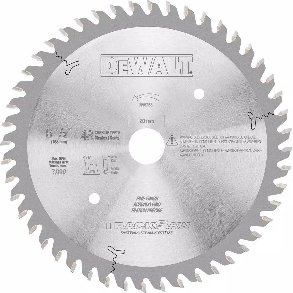 DEWALT 48-Teeth Precision Woodworking Blade for DEWALT TrackSaw System, 6.5 in, 20 mm Arbor