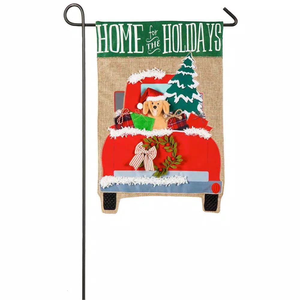 Evergreen Home for the Holidays Christmas Garden Burlap Flag, 18 in. x 12.5 in.