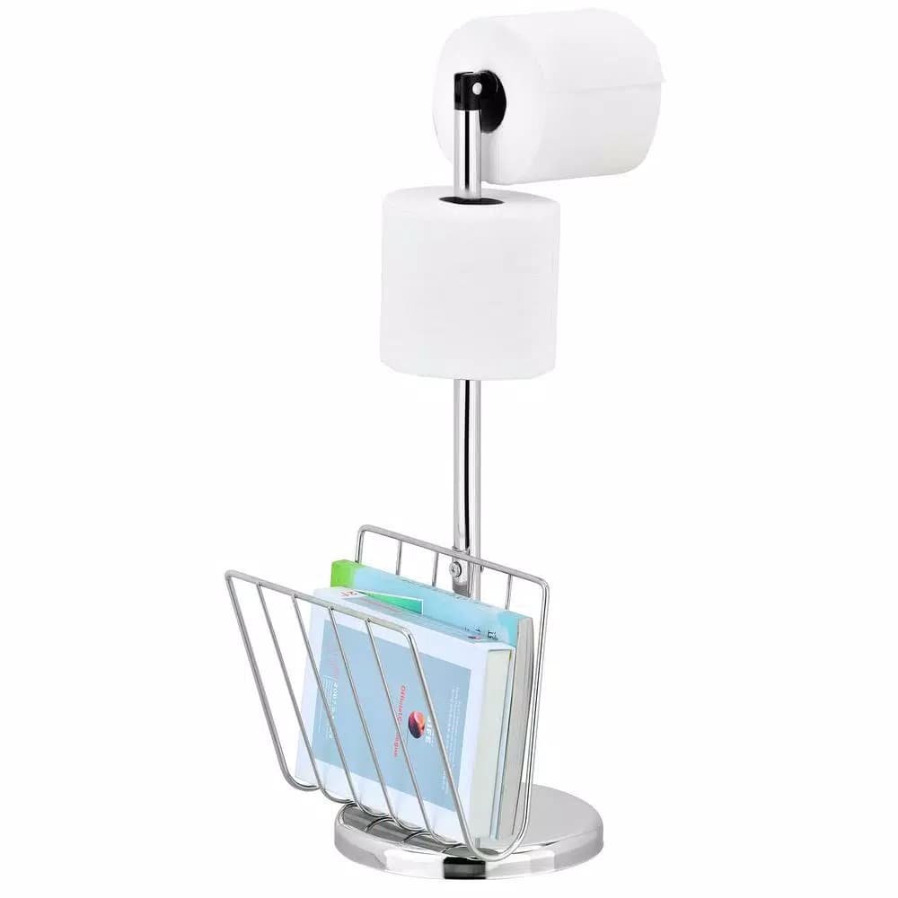 Furinno Wayar Freestanding Toilet Paper Holder and Magazine Rack with Storage, Silver