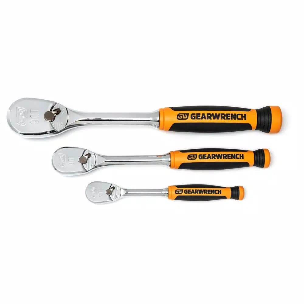 GearWrench 3-Piece 90-Tooth Dual Material Ratchet Set, 1/4 in., 3/8 in., and 1/2 in.