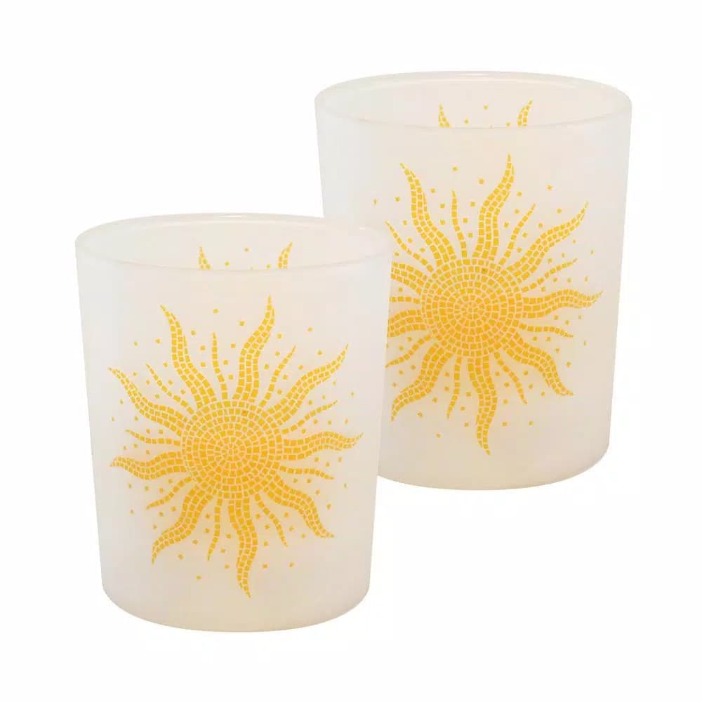 LUMABASE Mosaic Sun Battery Operated LED Candles with Frosted Glass, 2-Count