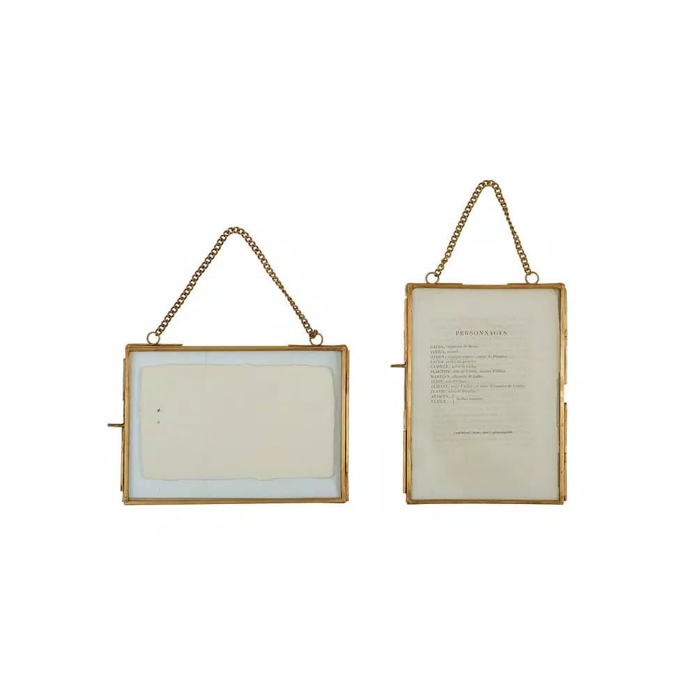3R Studios Gold Brass Hanging Picture Frame Set of 2 - Vintage Style Rectangle Metal Frames for 5x7 Photos