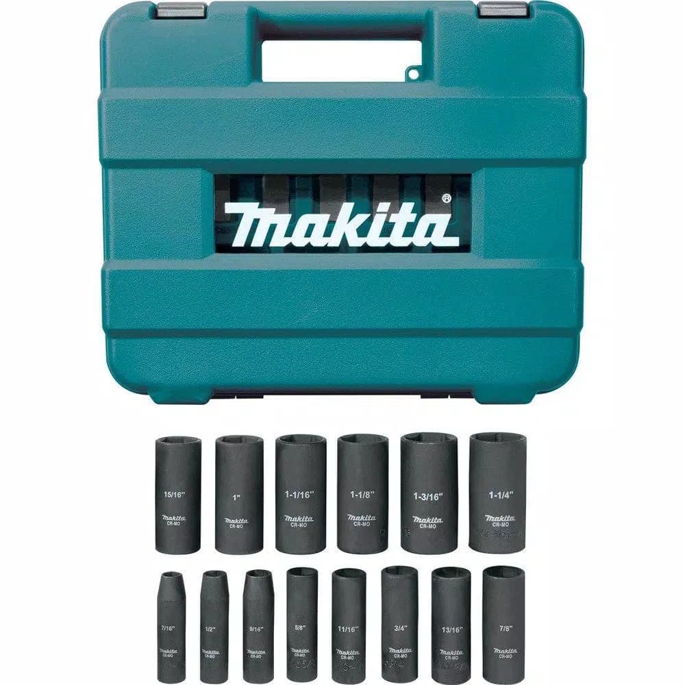Makita 1/2 in. 6-Point Fractional Deep Impact Socket Set, 14-Piece