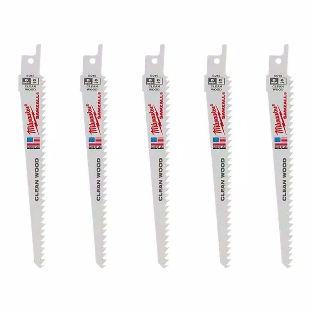 Milwaukee 6 in. 6 TPI Wood Cutting Reciprocating Saw Blades, 5-Pack