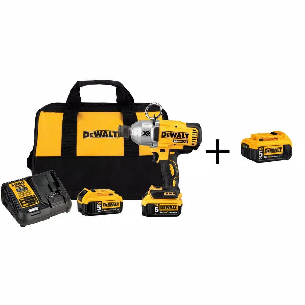 DEWALT 20V MAX XR Brushless High Torque Impact Wrench Kit with 7/16 in. Quick Release Chuck, (3) 5.0 Ah Batteries & Charger