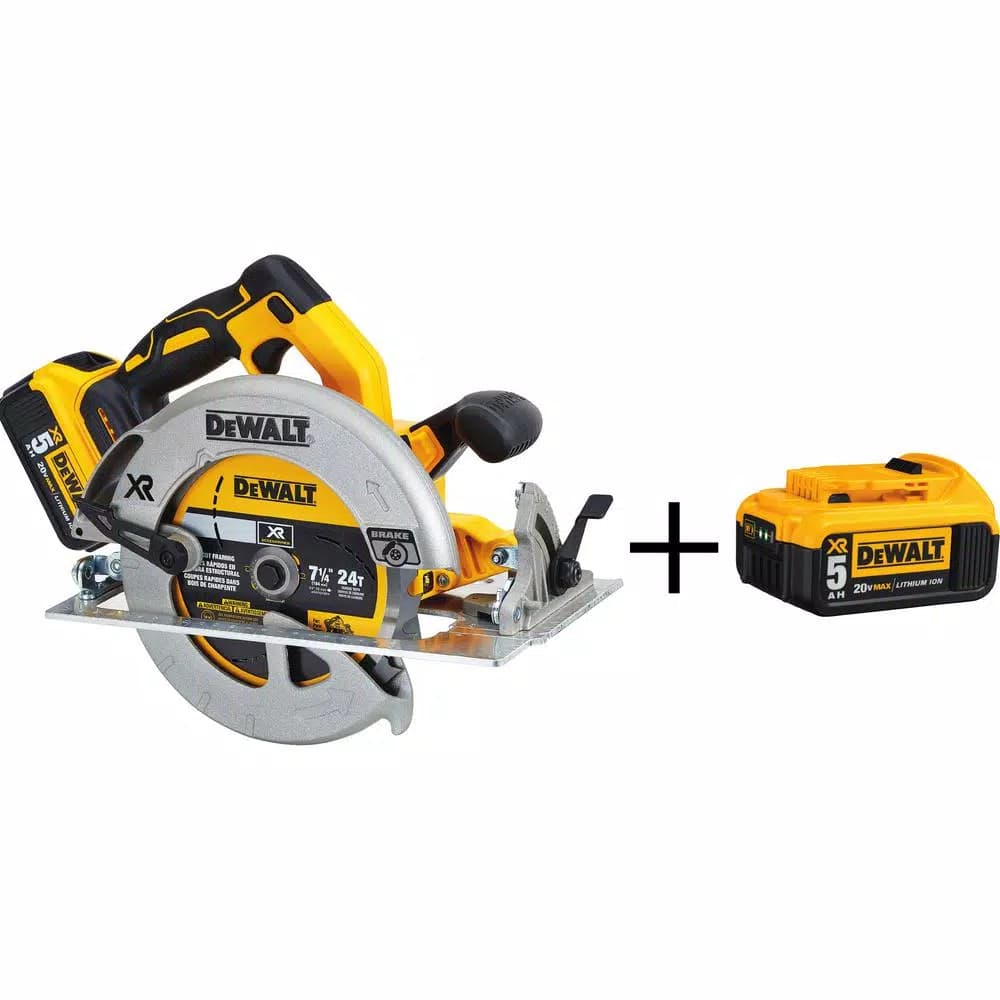 DEWALT 20V MAX XR Cordless Brushless 7-1/4 in. Circular Saw Kit with (2) 5.0 Ah Batteries and Charger