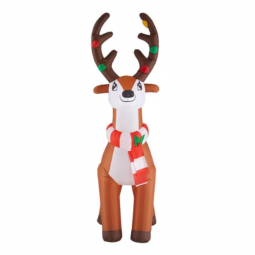 Home Accents Holiday 6 ft. Airblown Inflatable Reindeer with LED Lights and Striped Scarf