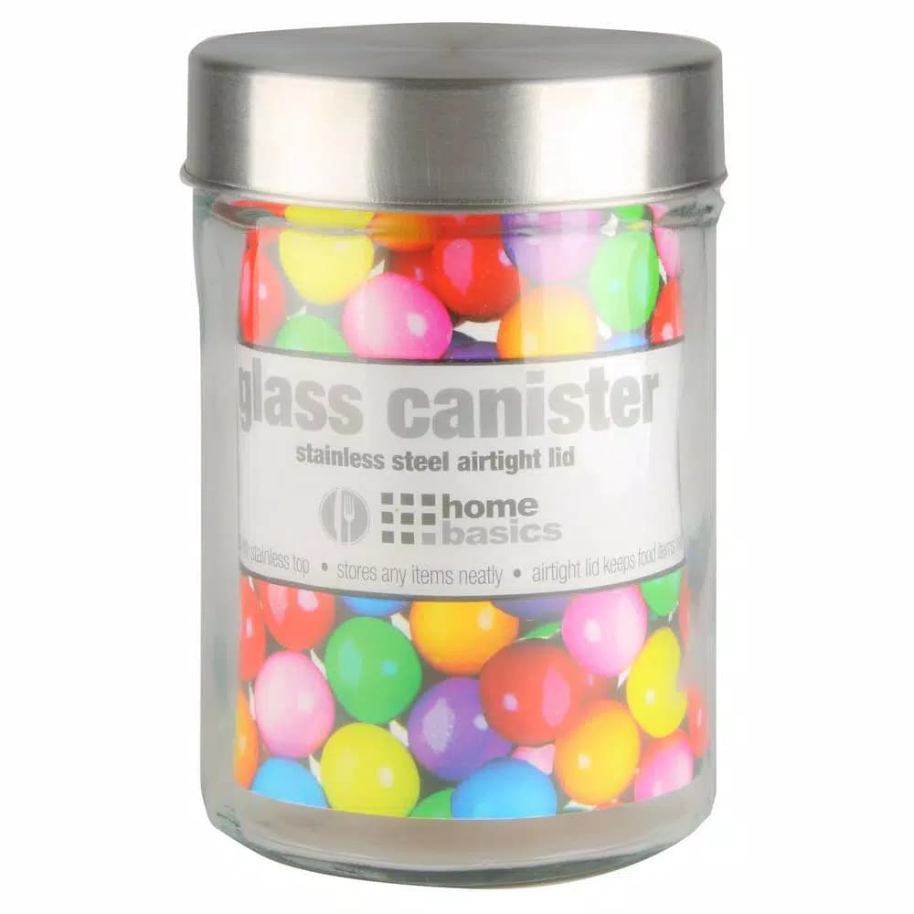 Home Basics 40 Oz. Glass Round Canister with Stainless Steel Airtight Twist Lid