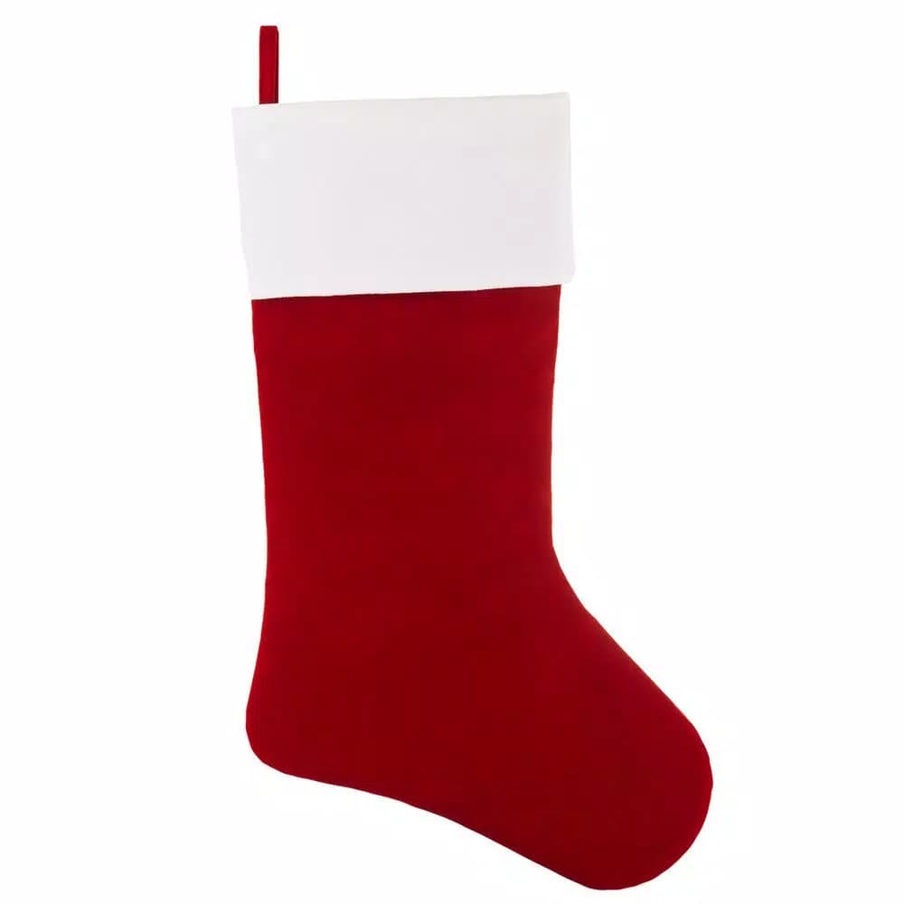 Haute Decor HangRight 18.7 in. Red and White Deluxe Polyester Christmas Stocking with Patented 360° Adjustable Loop