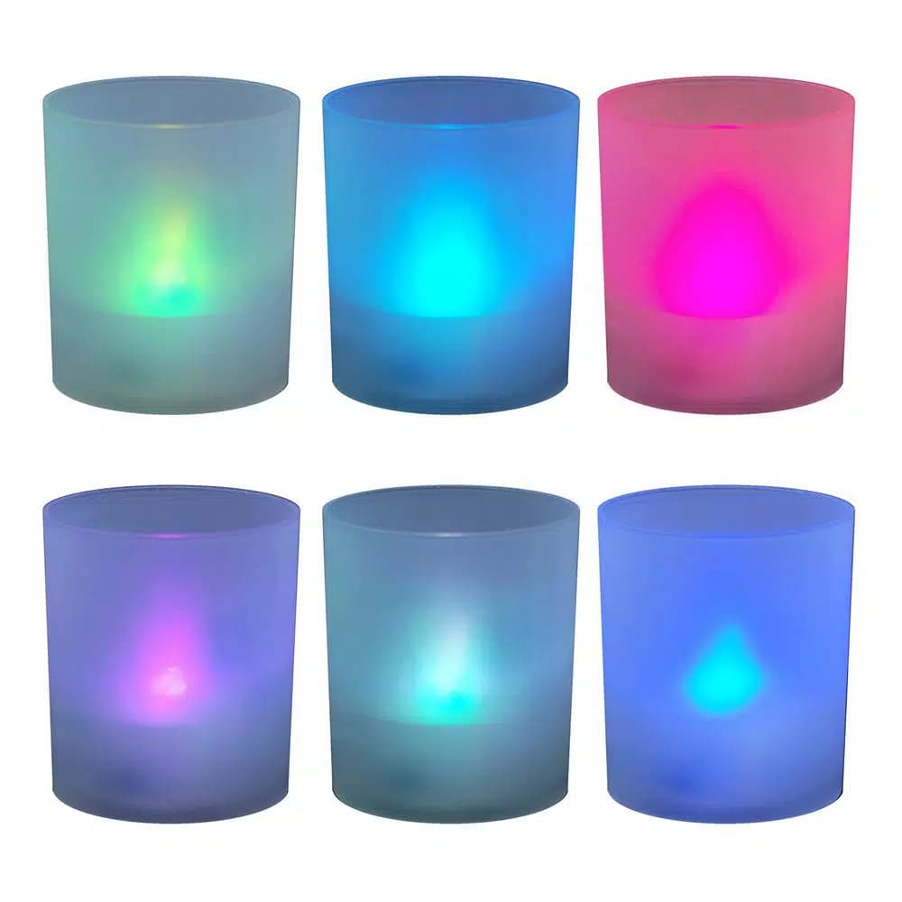 LUMABASE Flameless Votive Candles with Color Changing LED Frosted Plastic Holders, 6-Count