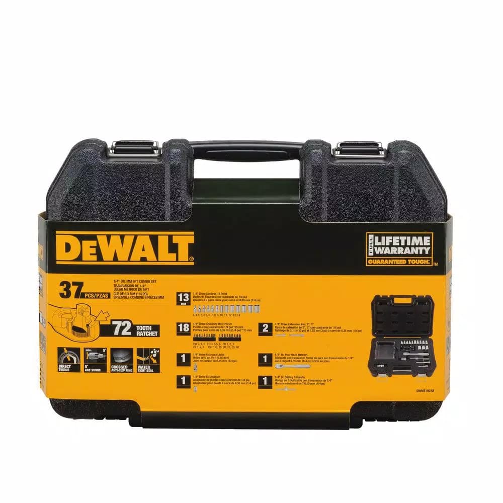 DEWALT 37-Piece 1/4 in. Drive Metric Socket Set with Ratchet and Bit Driver