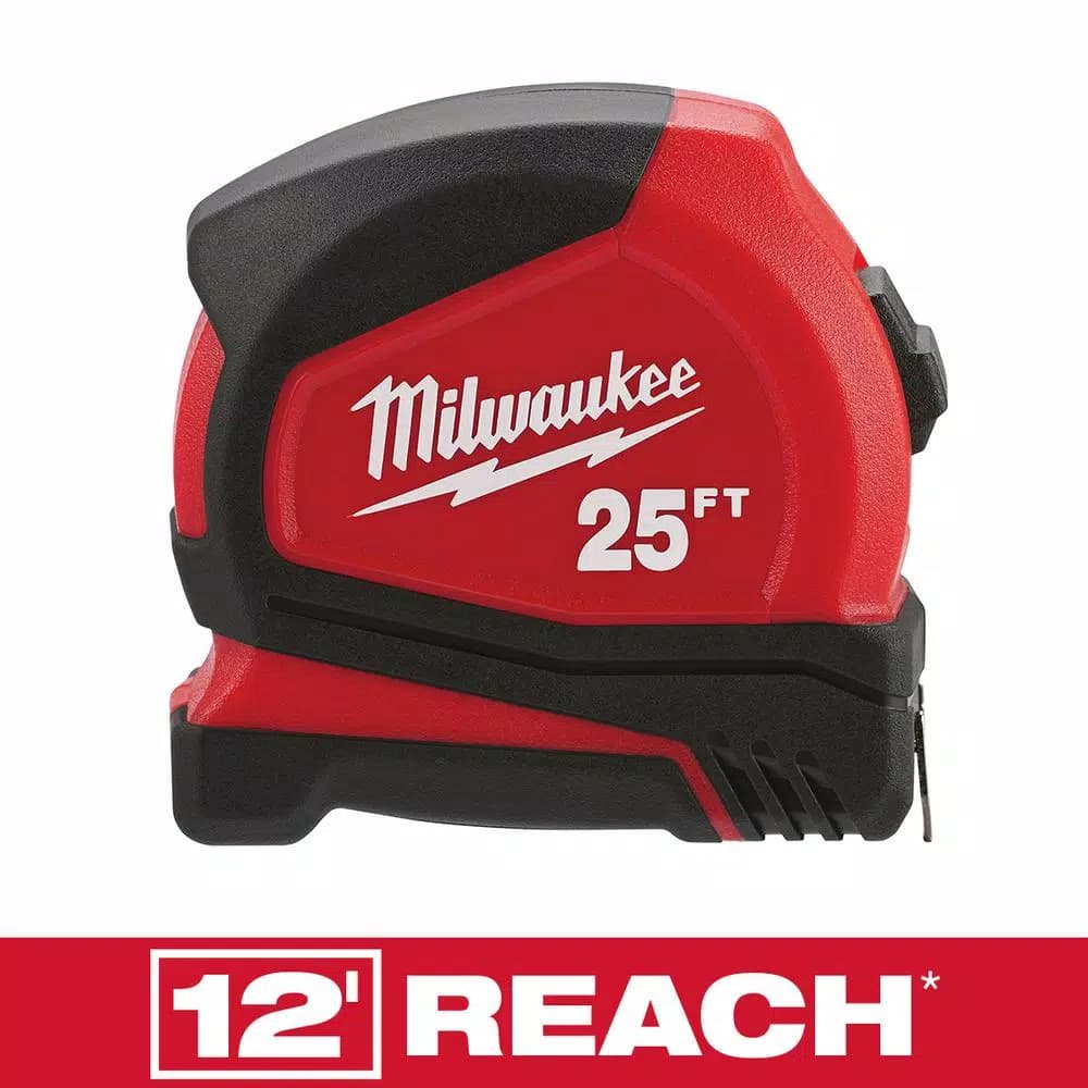 Milwaukee 25 ft. Compact Tape Measure with Nylon Blade Protection and 5-Point Reinforced Frame