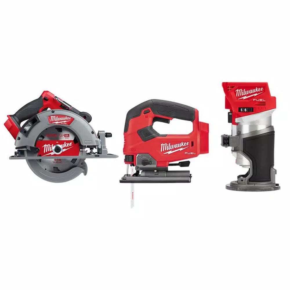 Milwaukee M18 FUEL 18V Brushless 3-Tool Combo Kit: 7-1/4 in. Circular Saw, Jigsaw & Compact Router