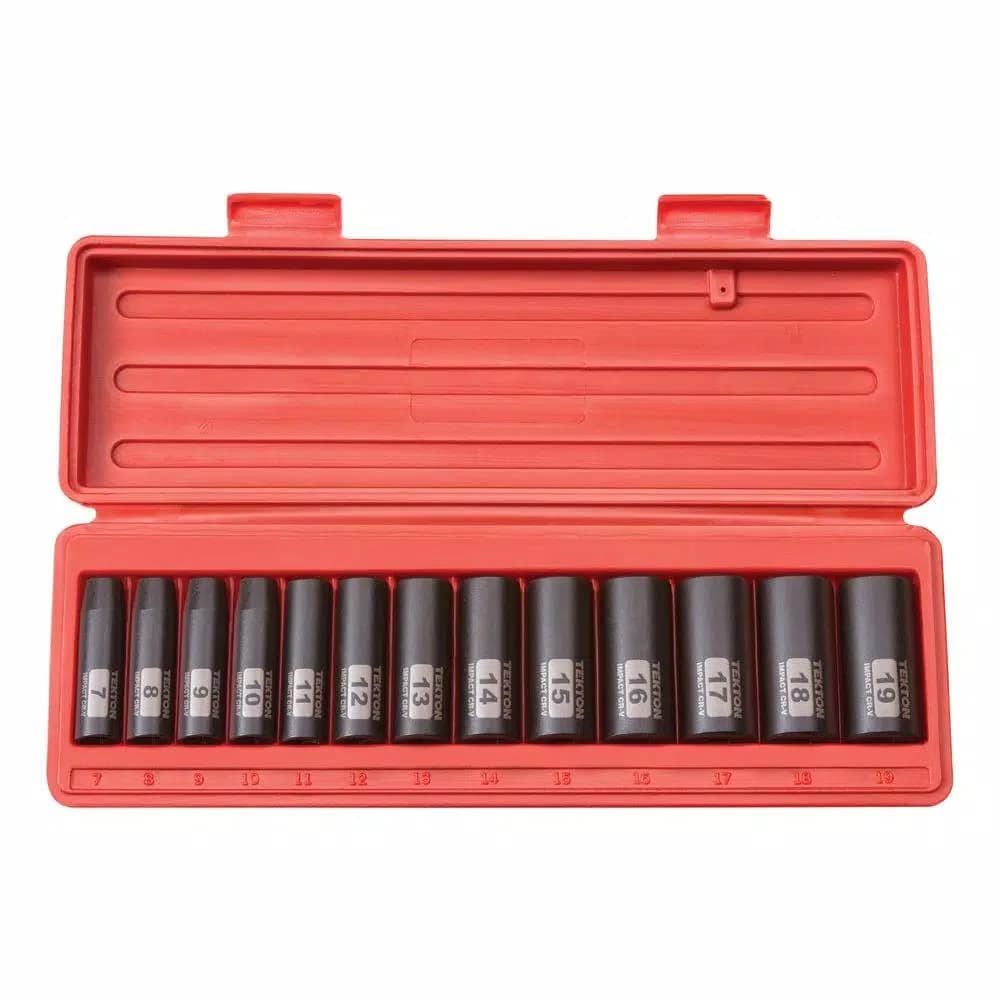 TEKTON 3/8 in. Drive 7-19 mm 12-Point Deep Impact Socket Set, 13-Piece