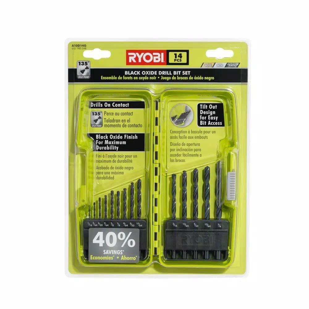 RYOBI 14-Piece Black Oxide Drill Bit Set, High Speed Steel Twist Bits