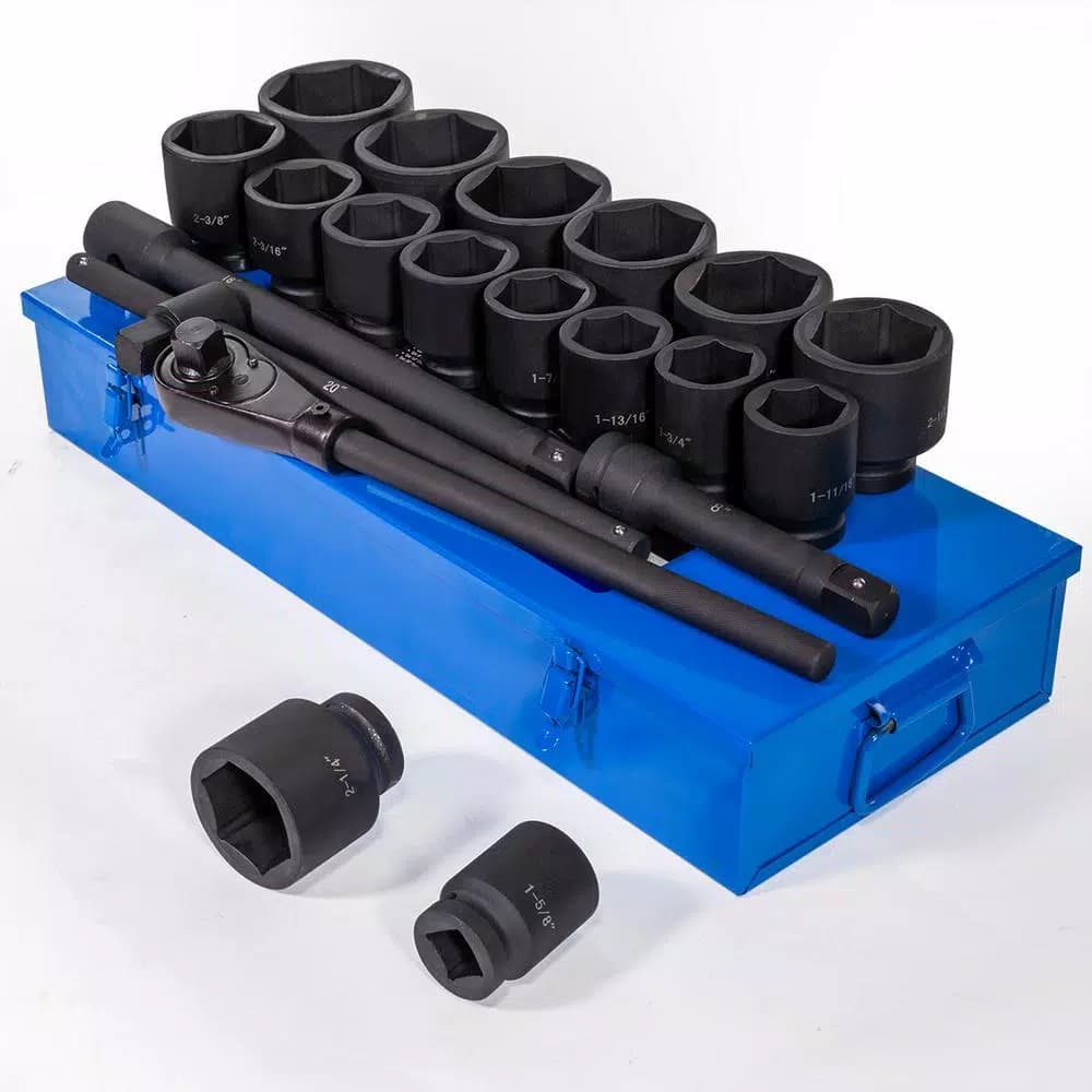 Stark 1 in. Drive Cr-Mo Steel 6-Point SAE Deep Impact Socket Set with Extensions and Case, 21-Piece
