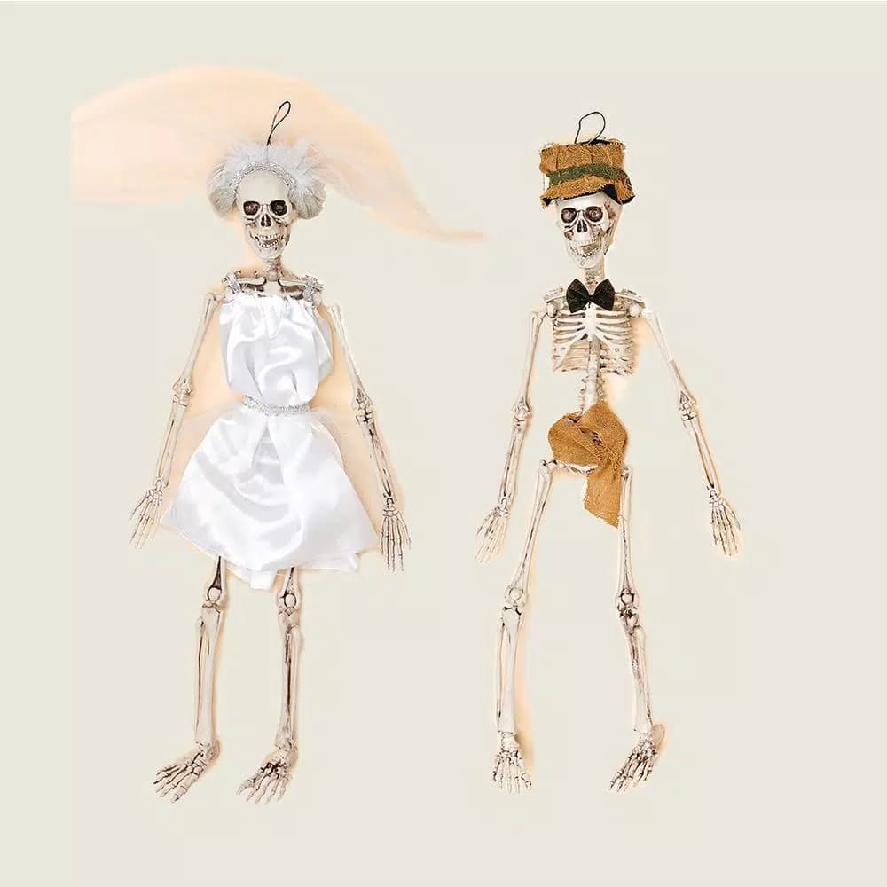 Unbranded 20 in. Halloween Skeleton Bride and Groom Hanging Decor Set of 2