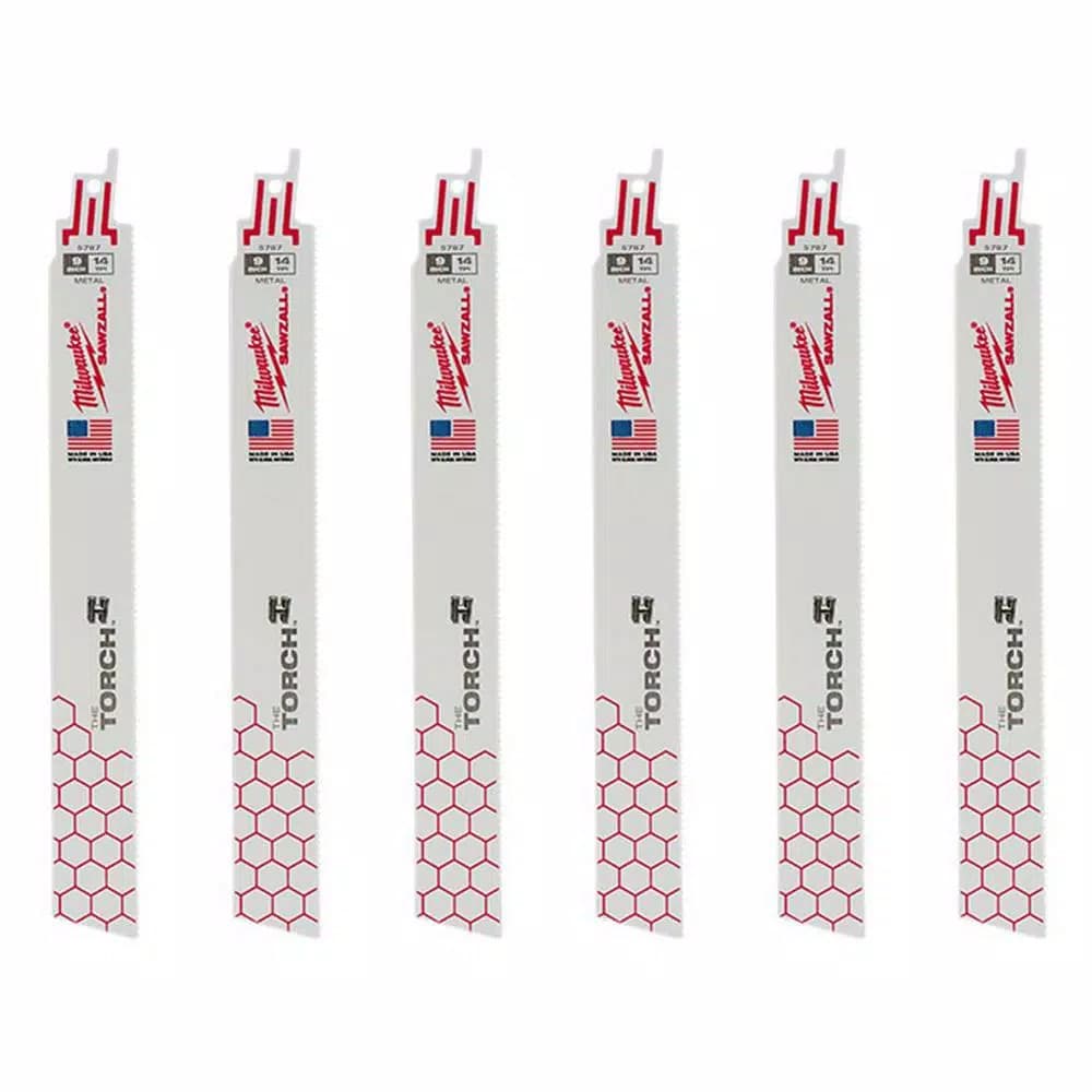 Milwaukee TORCH 9 in. 14 TPI Metal Cutting Reciprocating Saw Blades, Thick Body (6 Pack)