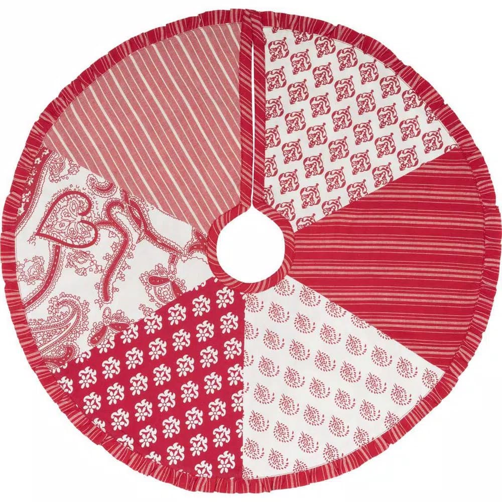 VHC Brands Natalia 21 in. Cherry Red & White Farmhouse Christmas Tree Skirt
