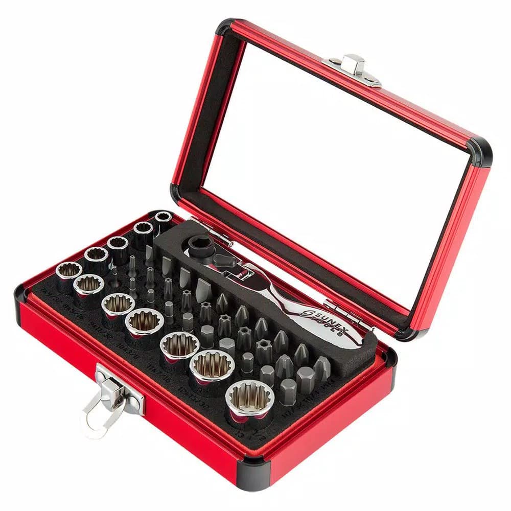 SUNEX TOOLS Sunex 9732 44-Piece Socket and Bit Set with Mini Dual Flex Head Ratchet