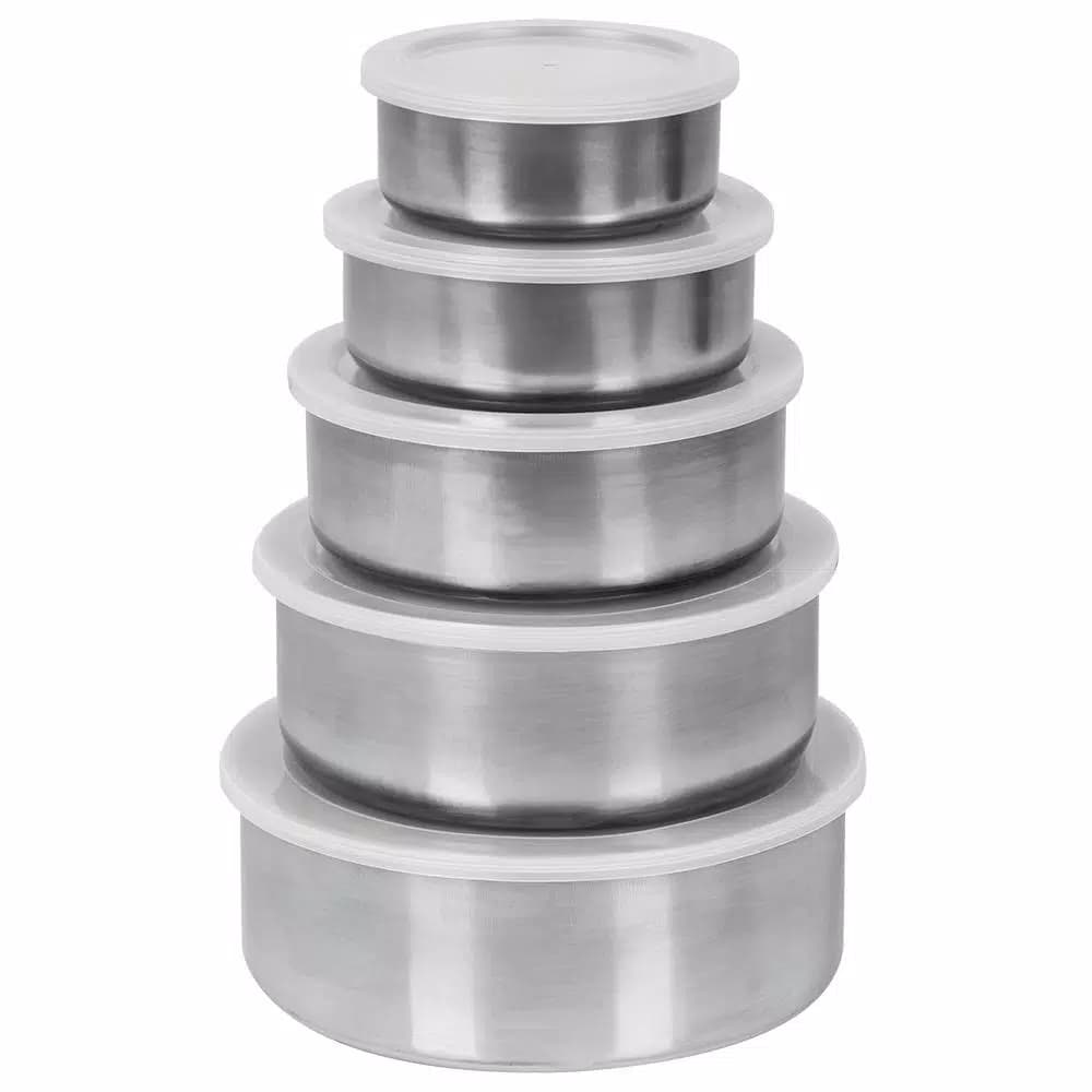 Unbranded Brushed Stainless Steel Food Storage Container Set, 5-Piece Silver Set