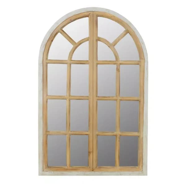 Aspire Home Accents Pueblo Large Arch Windowpane Accent Mirror with Hooks, Distressed Chestnut and Blue-Gray Wood Frame