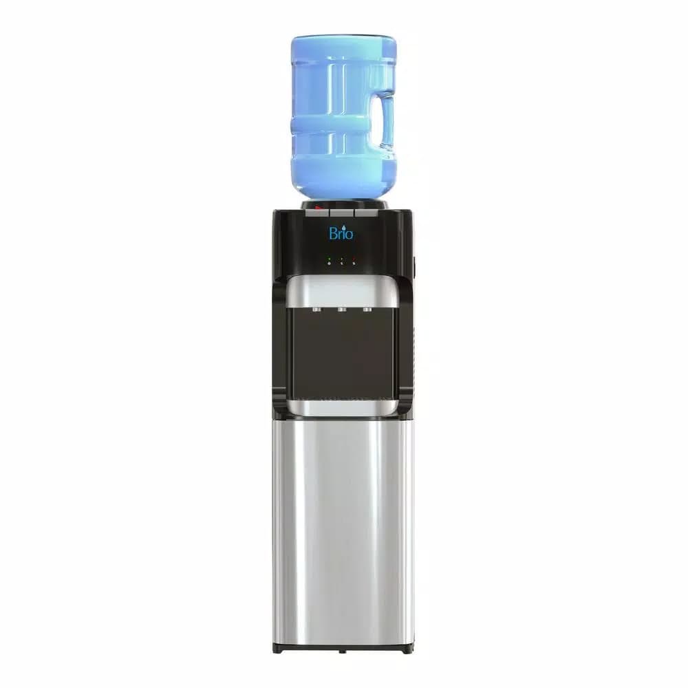 Brio Essential Series Tri-Temp Top Loading Water Cooler Dispenser, Black and Stainless Steel