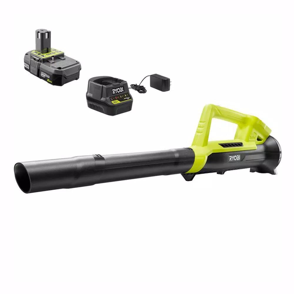 RYOBI ONE+ 18V Cordless Leaf Blower/Sweeper, 200 CFM, 90 MPH, Includes 2.0 Ah Battery and Charger