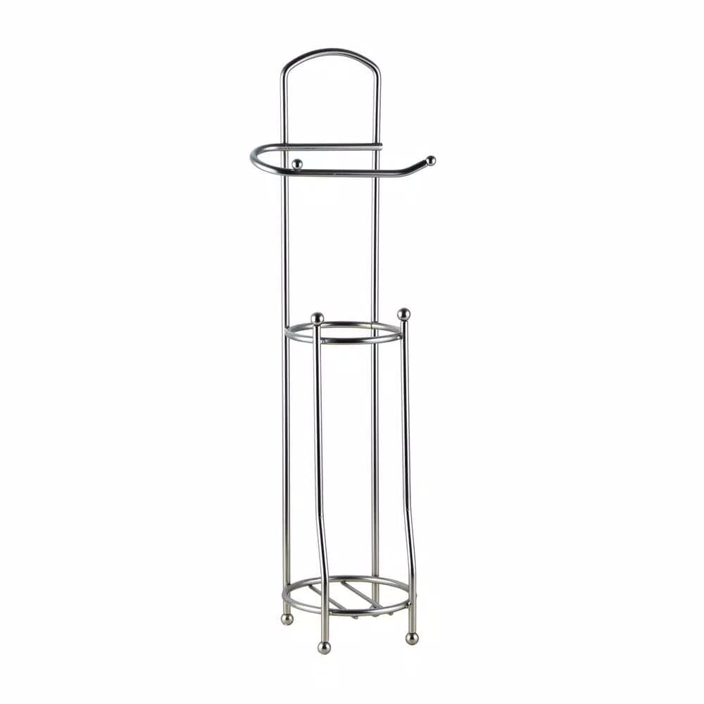 Home Basics Satin Nickel Freestanding Toilet Paper Holder with 3-Roll Storage