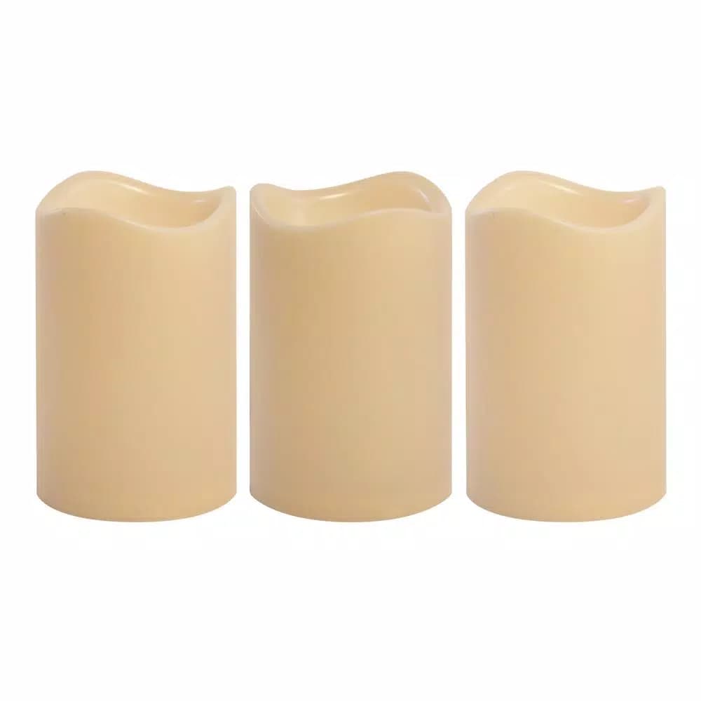 LUMABASE 4.5 in. White Pillar LED Flameless Candles, Set of 3